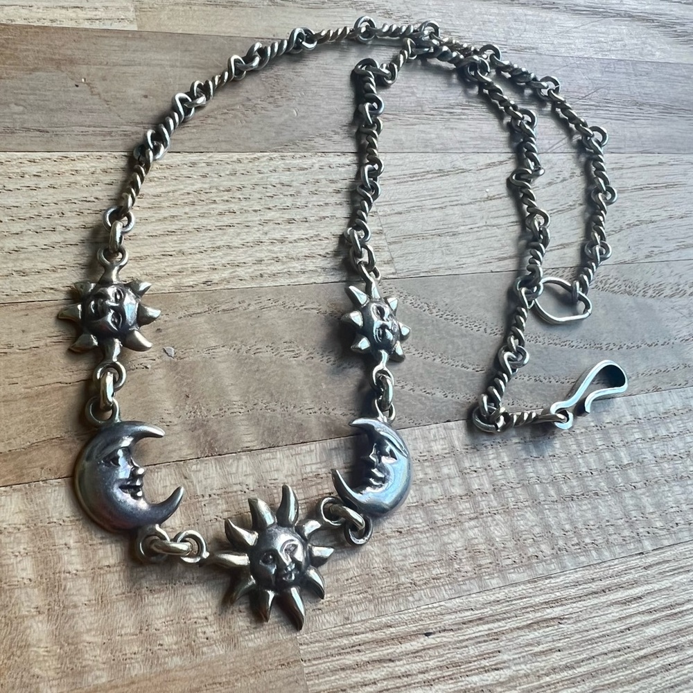 Vintage toztli designer Mexico 925 Sterling silver necklace sun moon - Picture 5 of 11